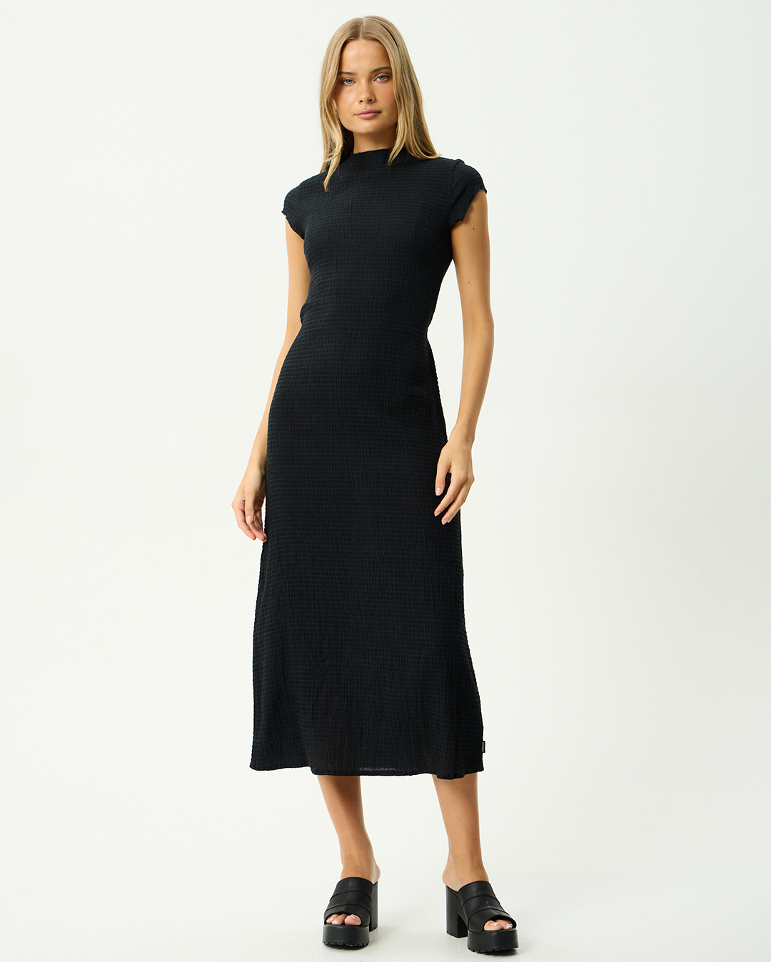 Afends Elodie - Seersucker Midi Dress - Black