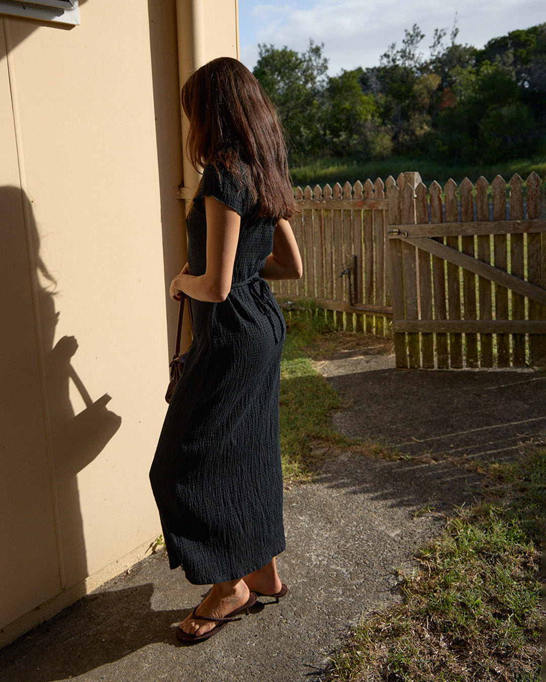 Afends Elodie - Seersucker Midi Dress - Black | Wally NZ
