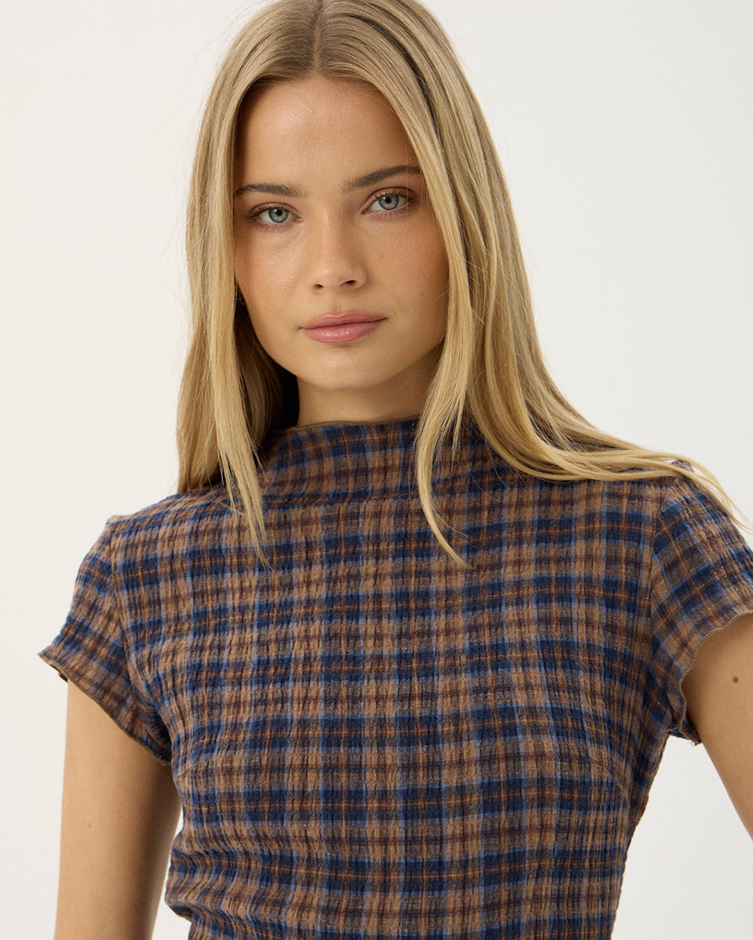 Elodie Shev - Hemp Seersucker Check Dress - Indigo Check 9