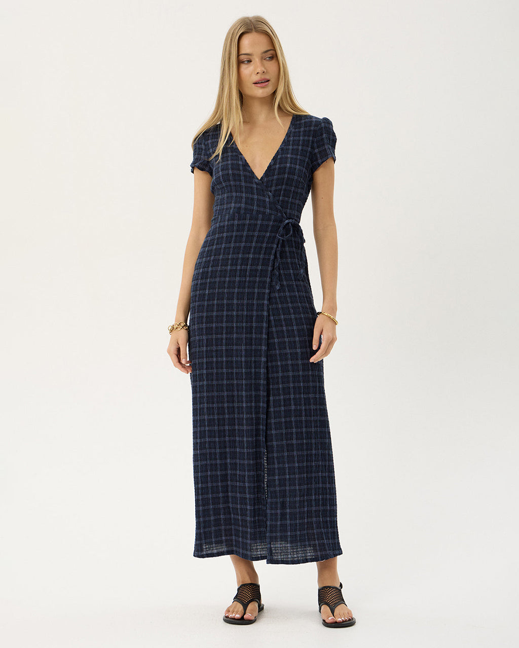 Felicity Thea - Hemp Seersucker Maxi Dress - Midnight Check 2