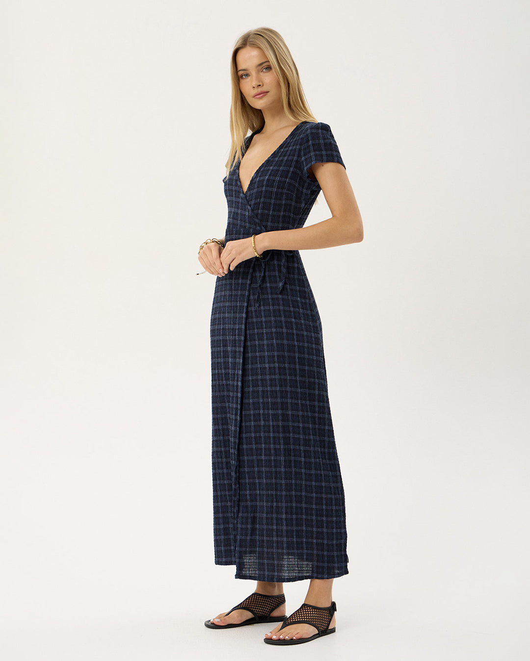Felicity Thea - Hemp Seersucker Maxi Dress - Midnight Check 3