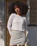 Focus - Seersucker Long Sleeve Top - Off White 1