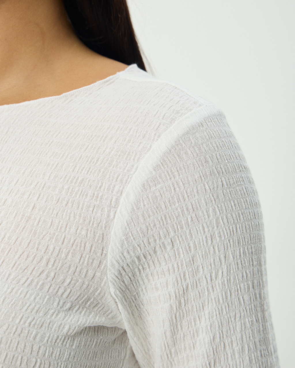 Focus - Seersucker Long Sleeve Top - Off White 10