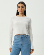 Focus - Seersucker Long Sleeve Top - Off White 2