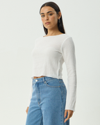 Focus - Seersucker Long Sleeve Top - Off White 4