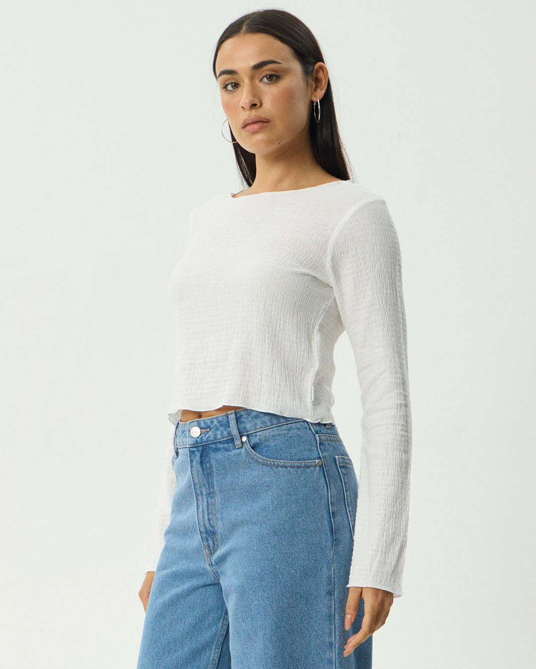Focus - Seersucker Long Sleeve Top - Off White 4