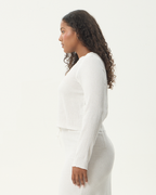 Focus - Seersucker Long Sleeve Top - Off White 7
