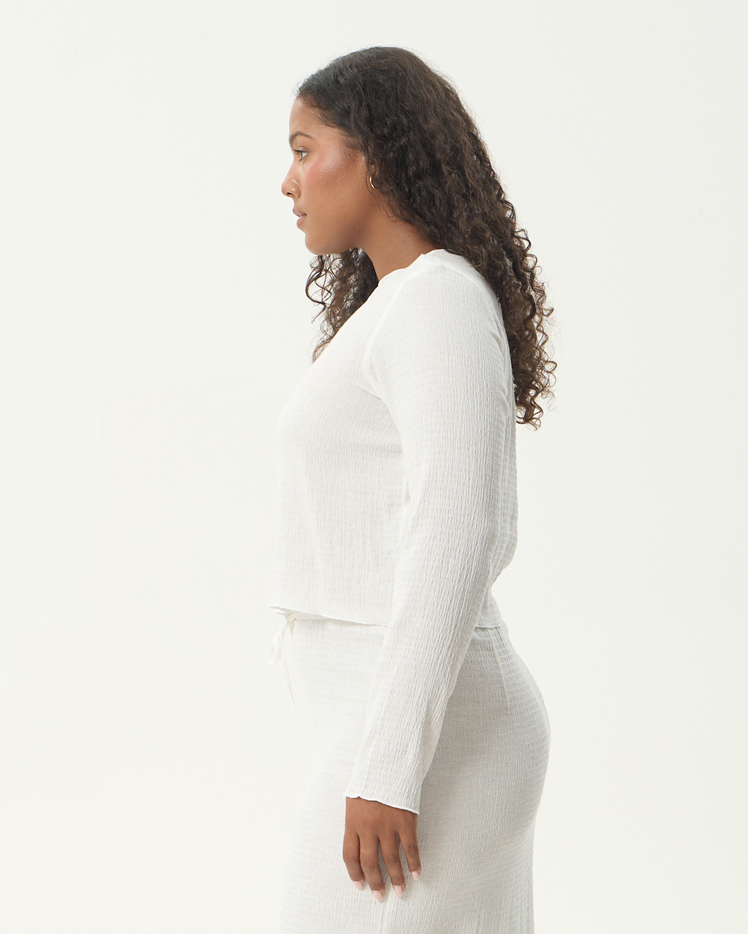 Focus - Seersucker Long Sleeve Top - Off White 7
