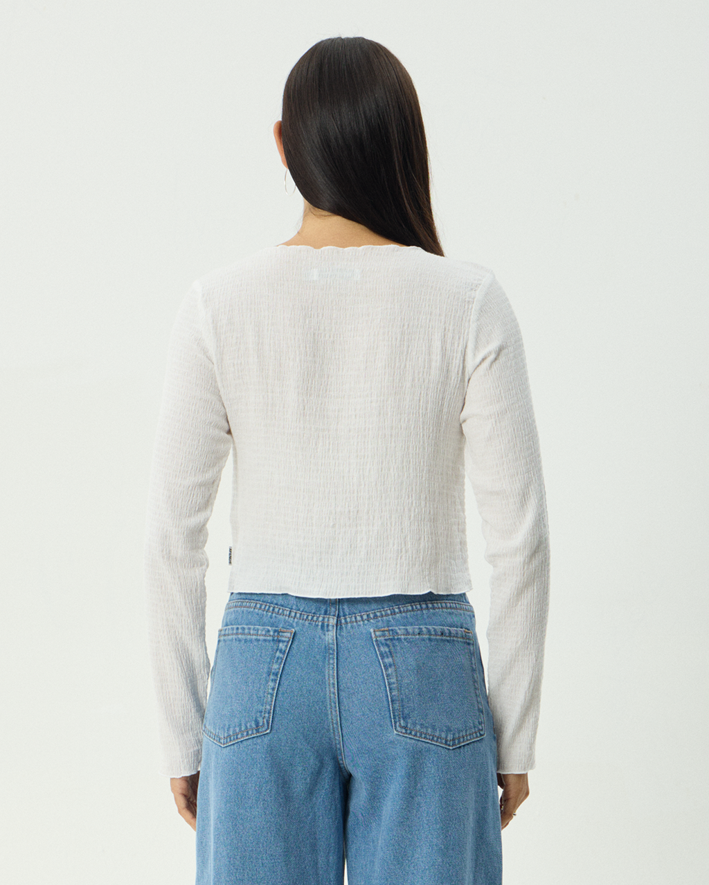 Focus - Seersucker Long Sleeve Top - Off White 8