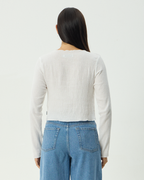Focus - Seersucker Long Sleeve Top - Off White 8