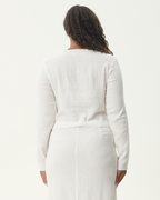 Focus - Seersucker Long Sleeve Top - Off White 9