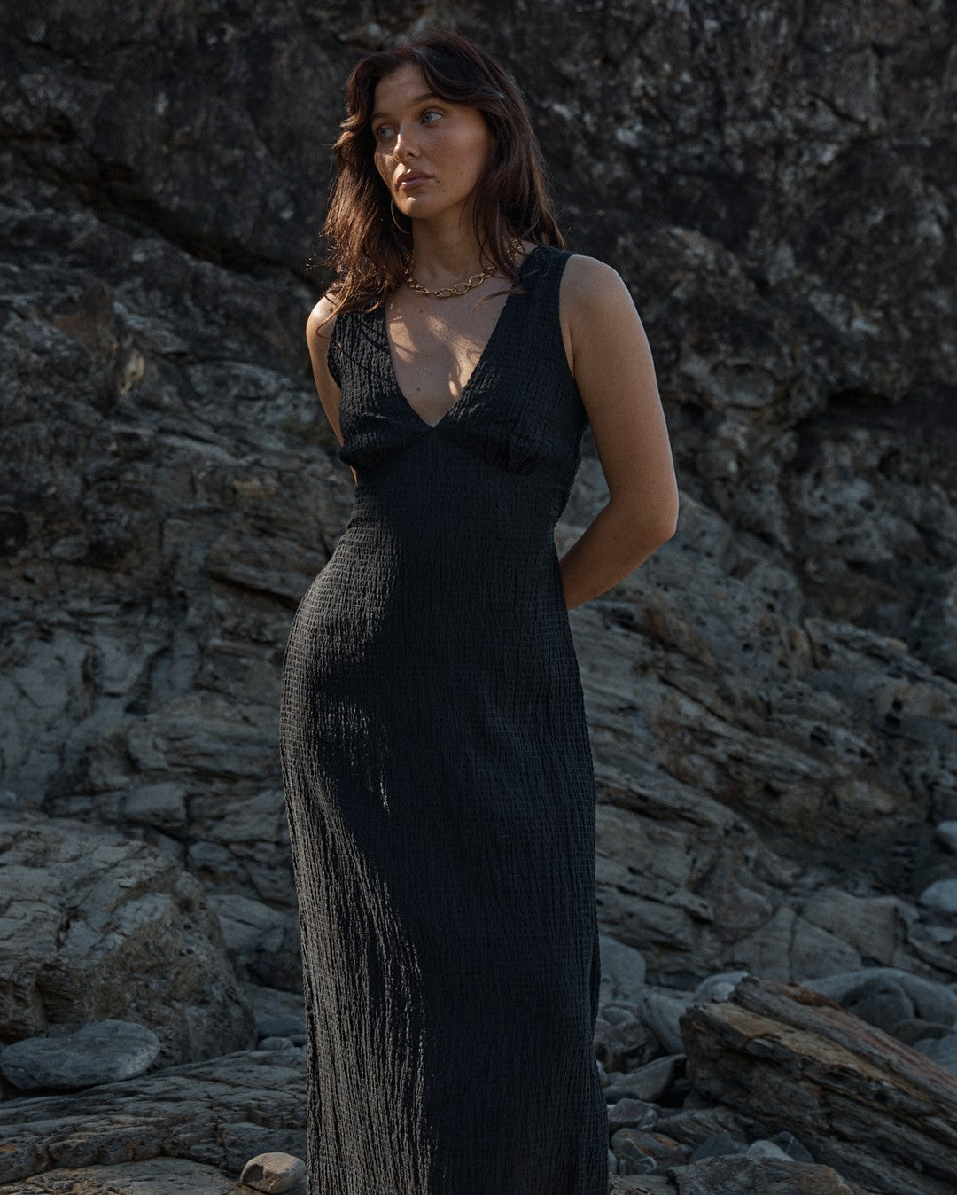 argue SEERSUCKER DRESS /BLACK 新品未使用　タグ付 Afends Focus Seersucker Maxi Dress - Black | Wally NZ