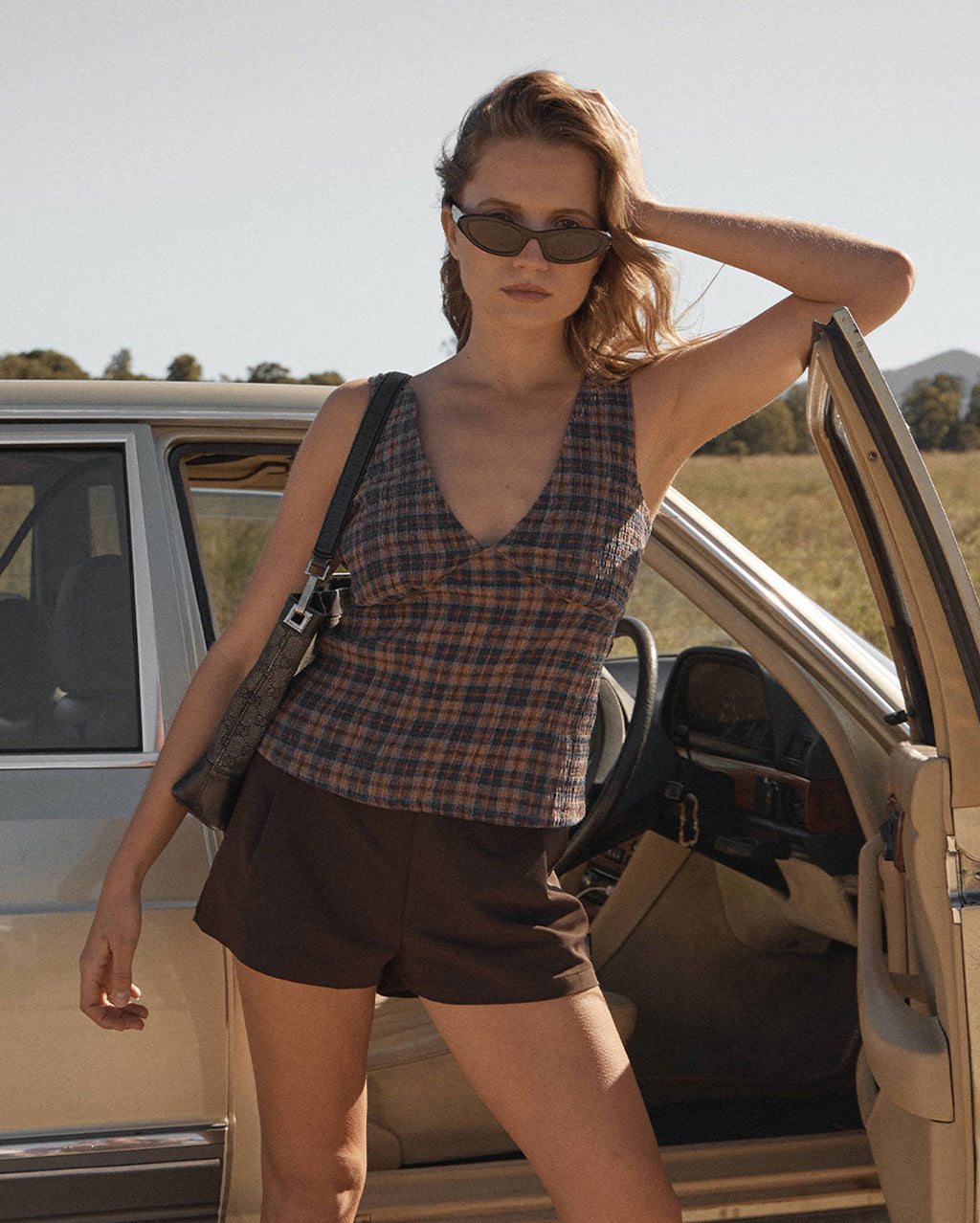 Giselle Shev - Hemp Seersucker Top - Indigo Check 1