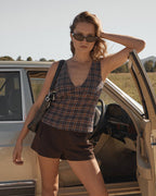 Giselle Shev - Hemp Seersucker Top - Indigo Check 1