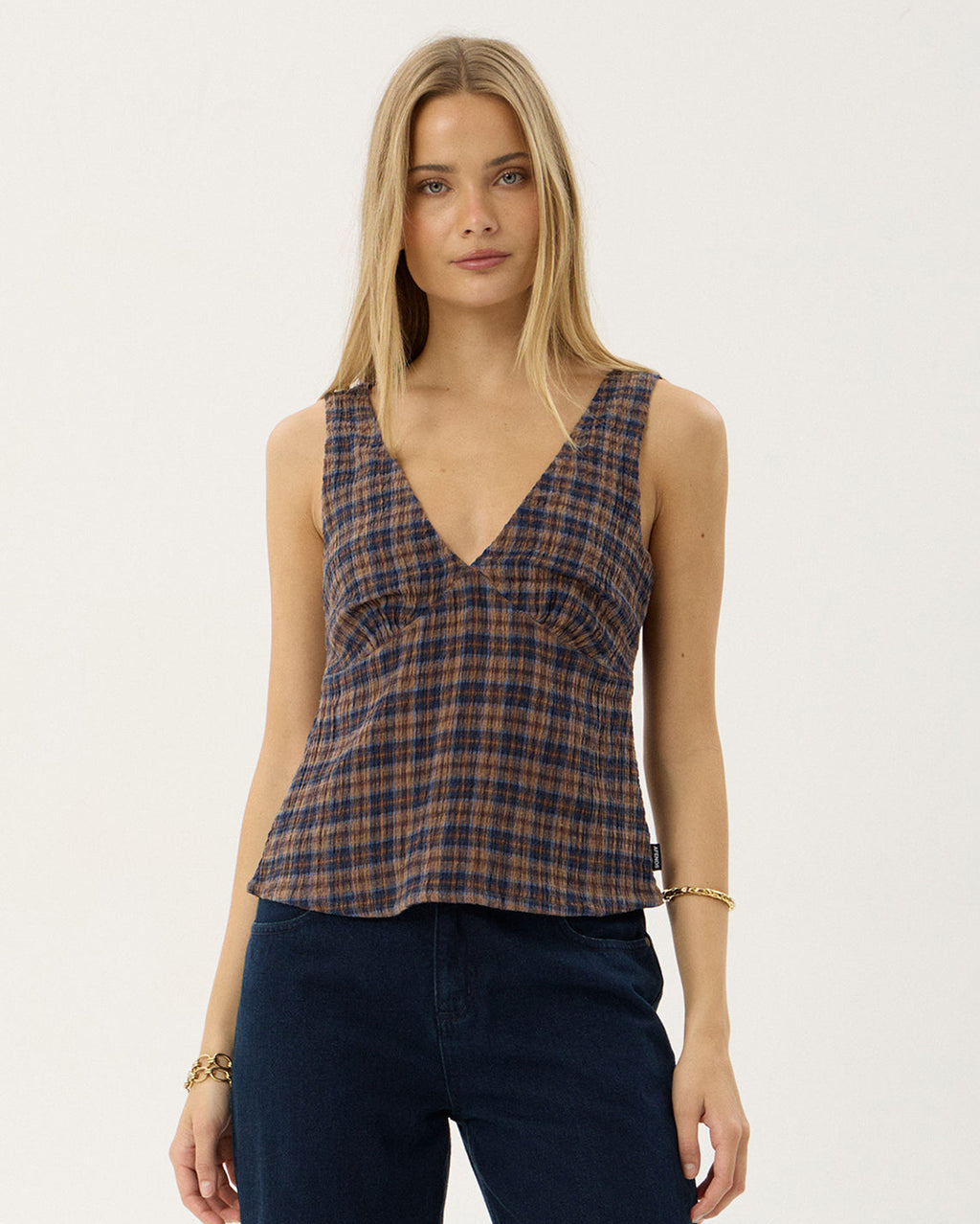 Giselle Shev - Hemp Seersucker Top - Indigo Check 2