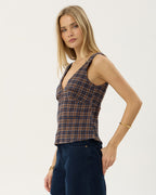 Giselle Shev - Hemp Seersucker Top - Indigo Check 3