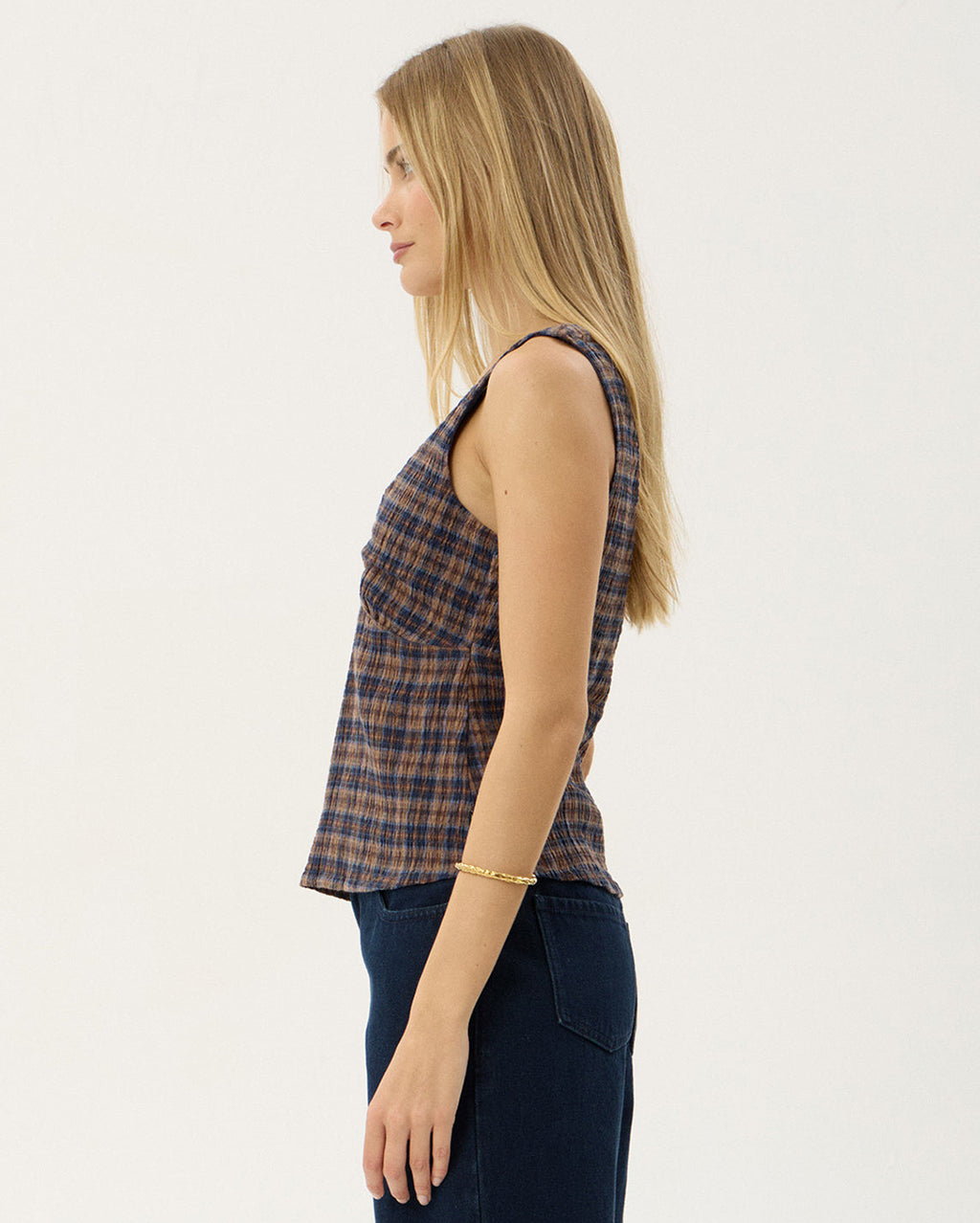 Giselle Shev - Hemp Seersucker Top - Indigo Check 4