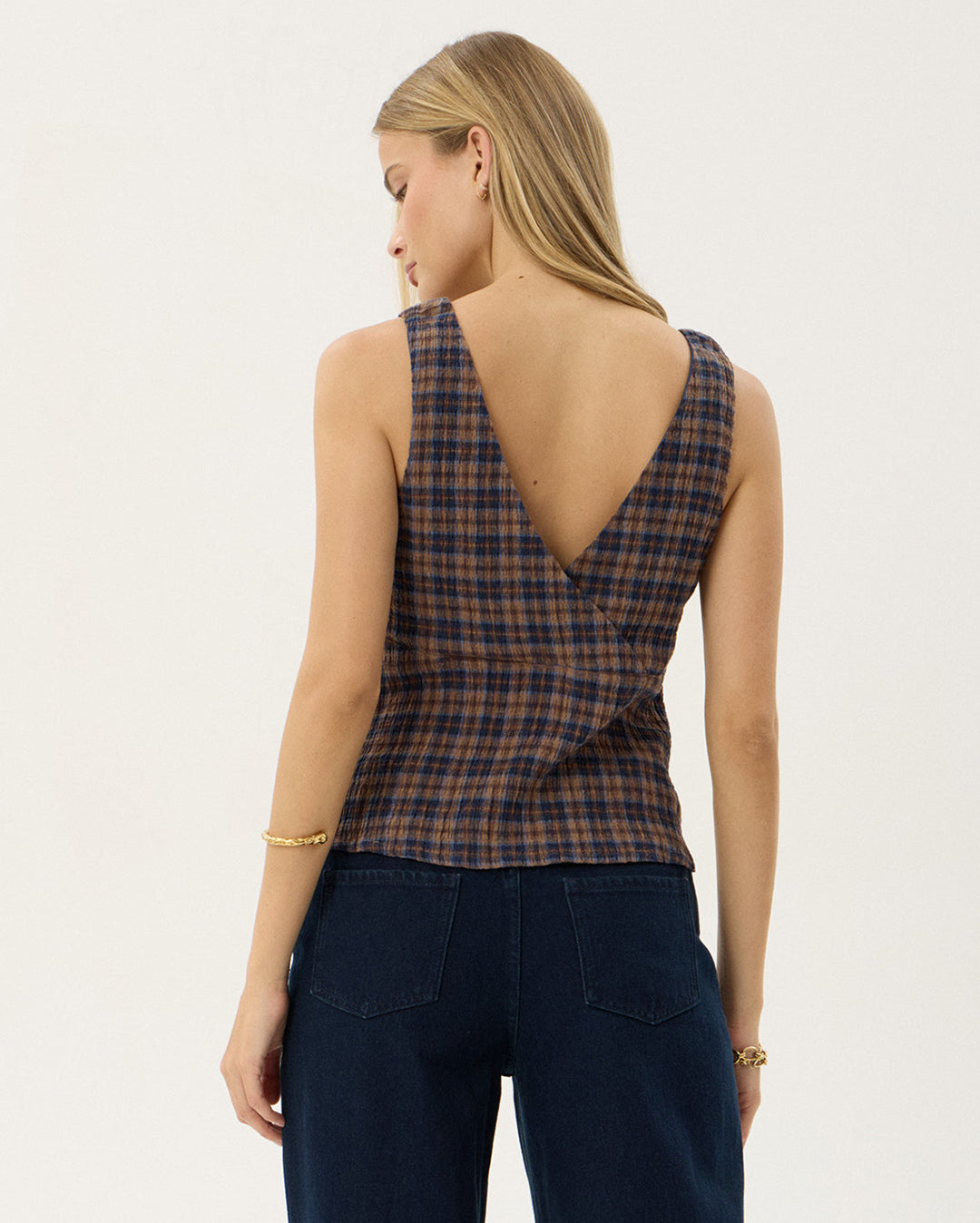 Giselle Shev - Hemp Seersucker Top - Indigo Check 7