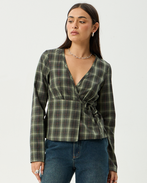 Jonah - Recycled Long Sleeve Top - Deep Olive Check - Afends