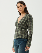 Jonah - Recycled Long Sleeve Top - Deep Olive Check - Afends