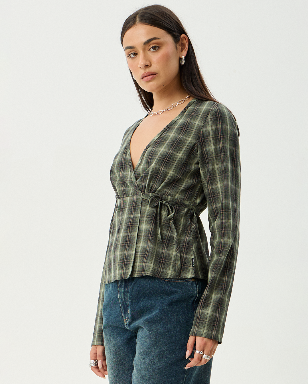 Jonah - Recycled Long Sleeve Top - Deep Olive Check - Afends