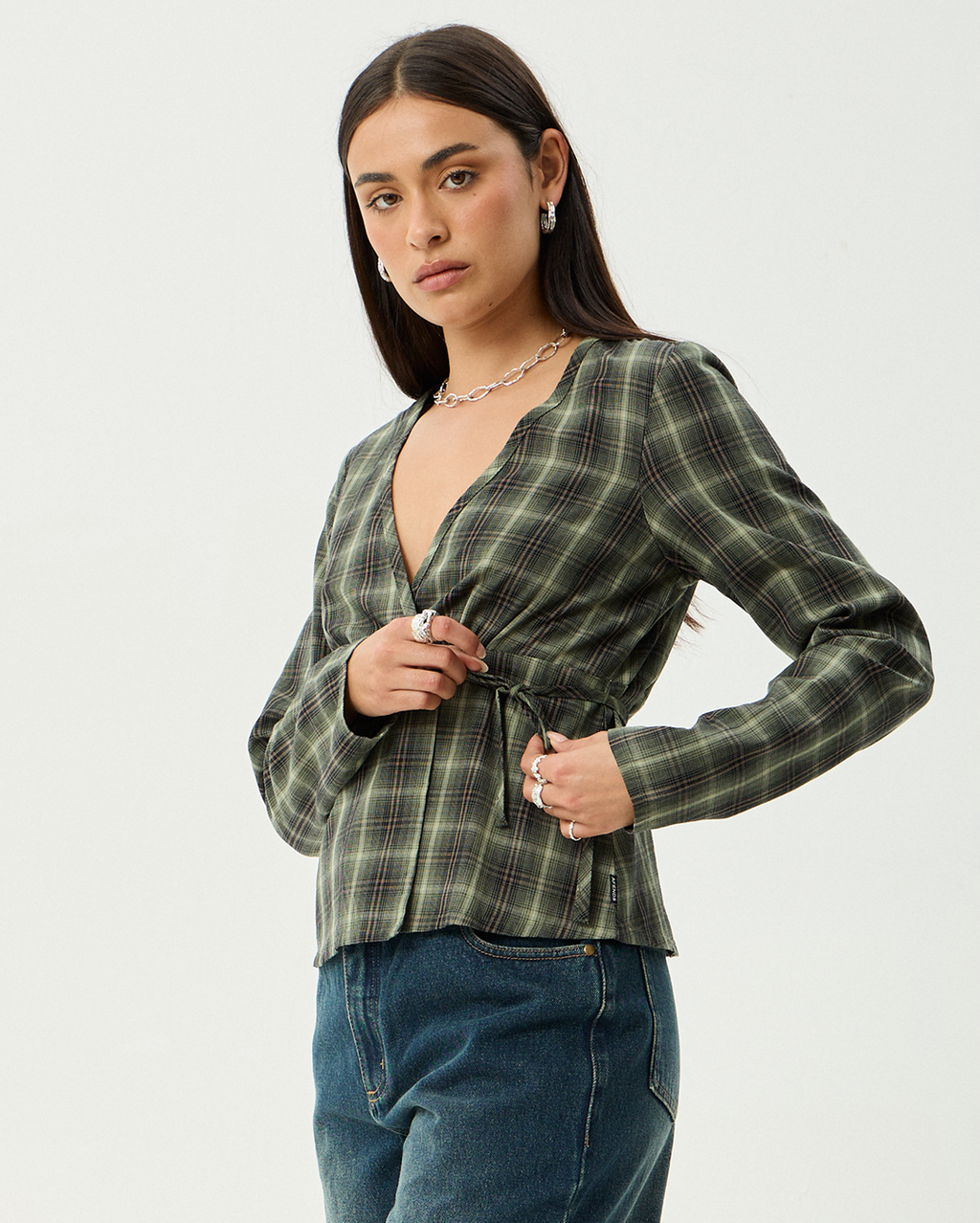 Jonah - Recycled Long Sleeve Top - Deep Olive Check - Afends