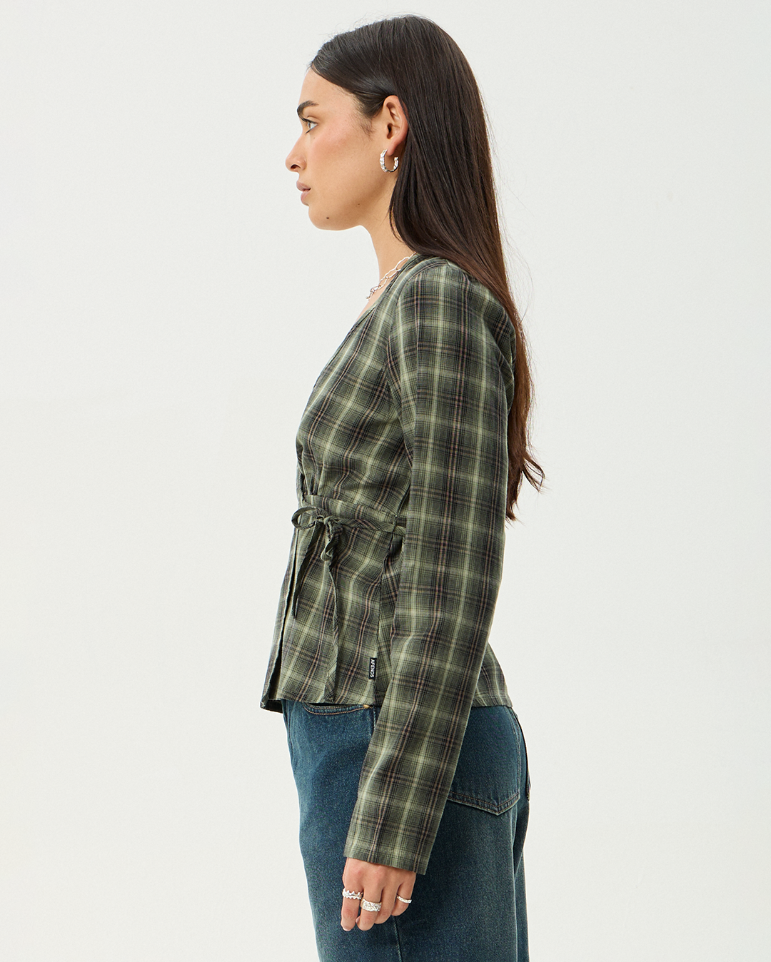 Jonah - Recycled Long Sleeve Top - Deep Olive Check - Afends