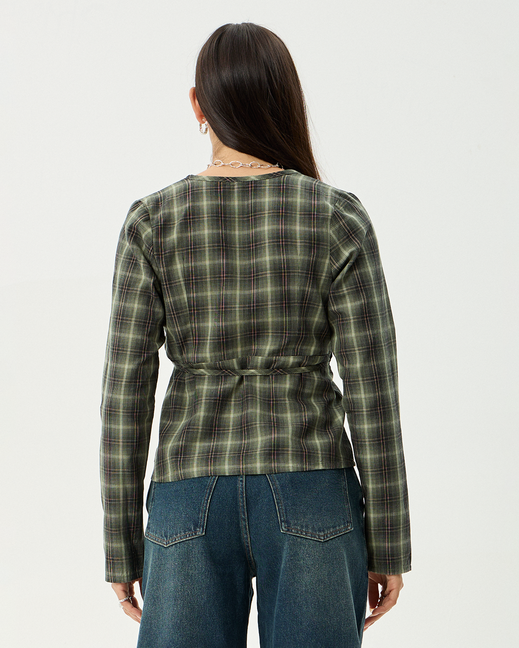Jonah - Recycled Long Sleeve Top - Deep Olive Check - Afends
