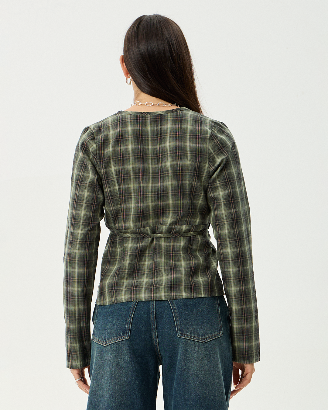 Jonah - Recycled Long Sleeve Top - Deep Olive Check - Afends