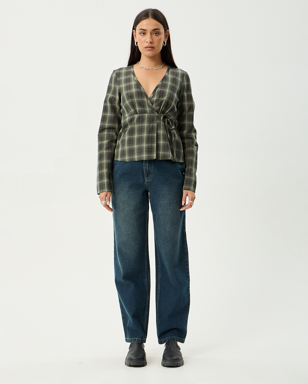 Jonah - Recycled Long Sleeve Top - Deep Olive Check - Afends