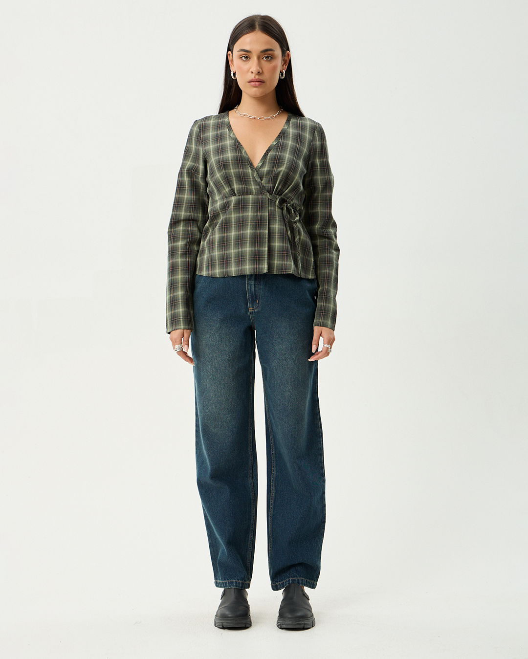 Jonah - Recycled Long Sleeve Top - Deep Olive Check - Afends