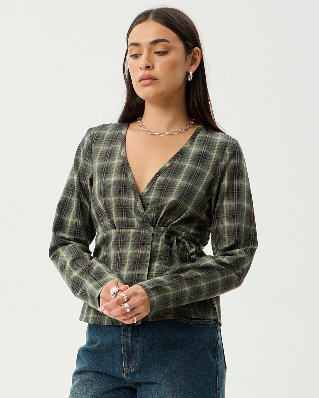 Jonah - Recycled Long Sleeve Top - Deep Olive Check - Afends