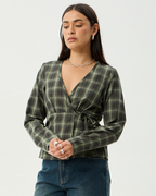 Jonah - Recycled Long Sleeve Top - Deep Olive Check - Afends