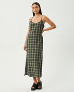 Jonah Valley - Recycled Maxi Dress - Deep Olive Check - Afends
