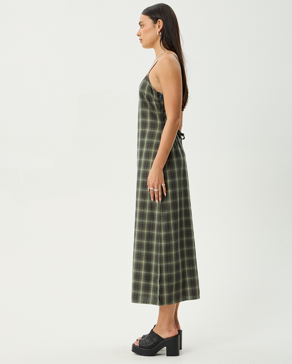 Jonah Valley - Recycled Maxi Dress - Deep Olive Check - Afends