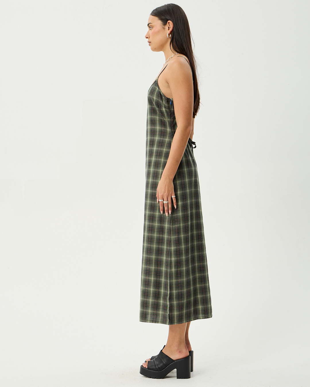 Jonah Valley - Recycled Maxi Dress - Deep Olive Check - Afends