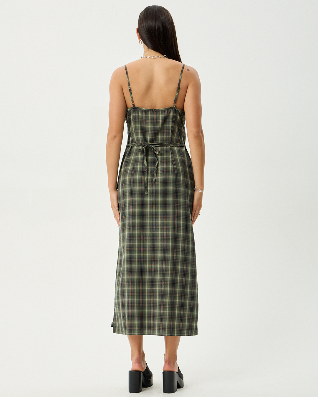 Jonah Valley - Recycled Maxi Dress - Deep Olive Check - Afends