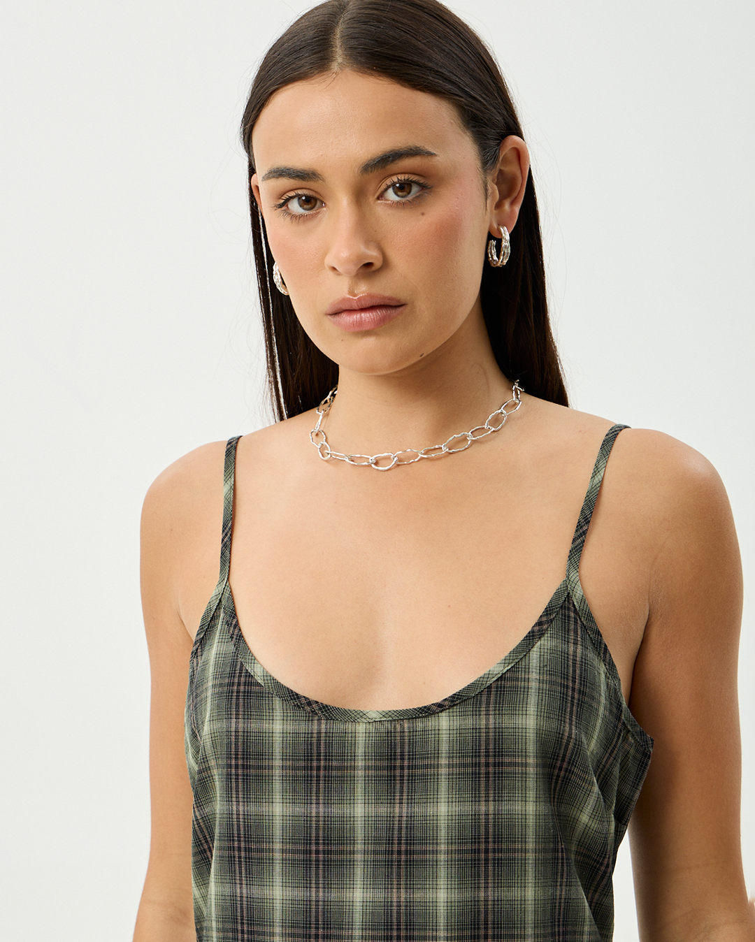 Jonah Valley - Recycled Maxi Dress - Deep Olive Check - Afends