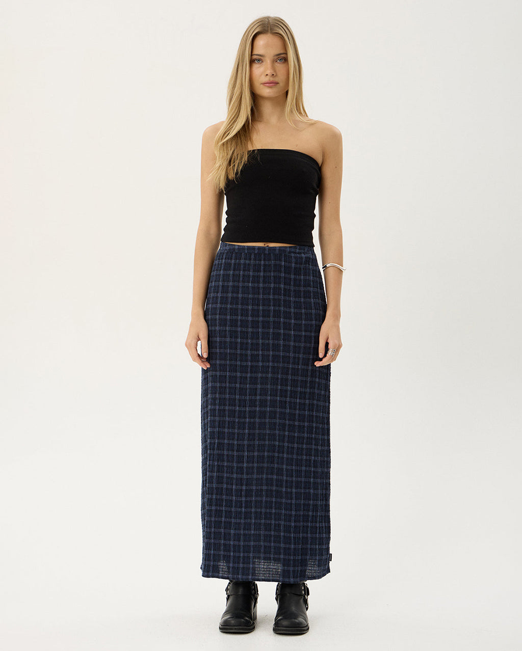 Lita Thea - Hemp Seersucker Maxi Skirt - Midnight Check 1