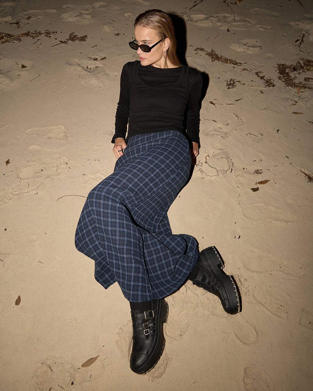Lita Thea - Hemp Seersucker Maxi Skirt - Midnight Check 2