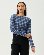 Mountains - Hemp Seersucker Long Sleeve Top - Navy Red Check - Afends