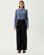 Mountains - Hemp Seersucker Long Sleeve Top - Navy Red Check - Afends