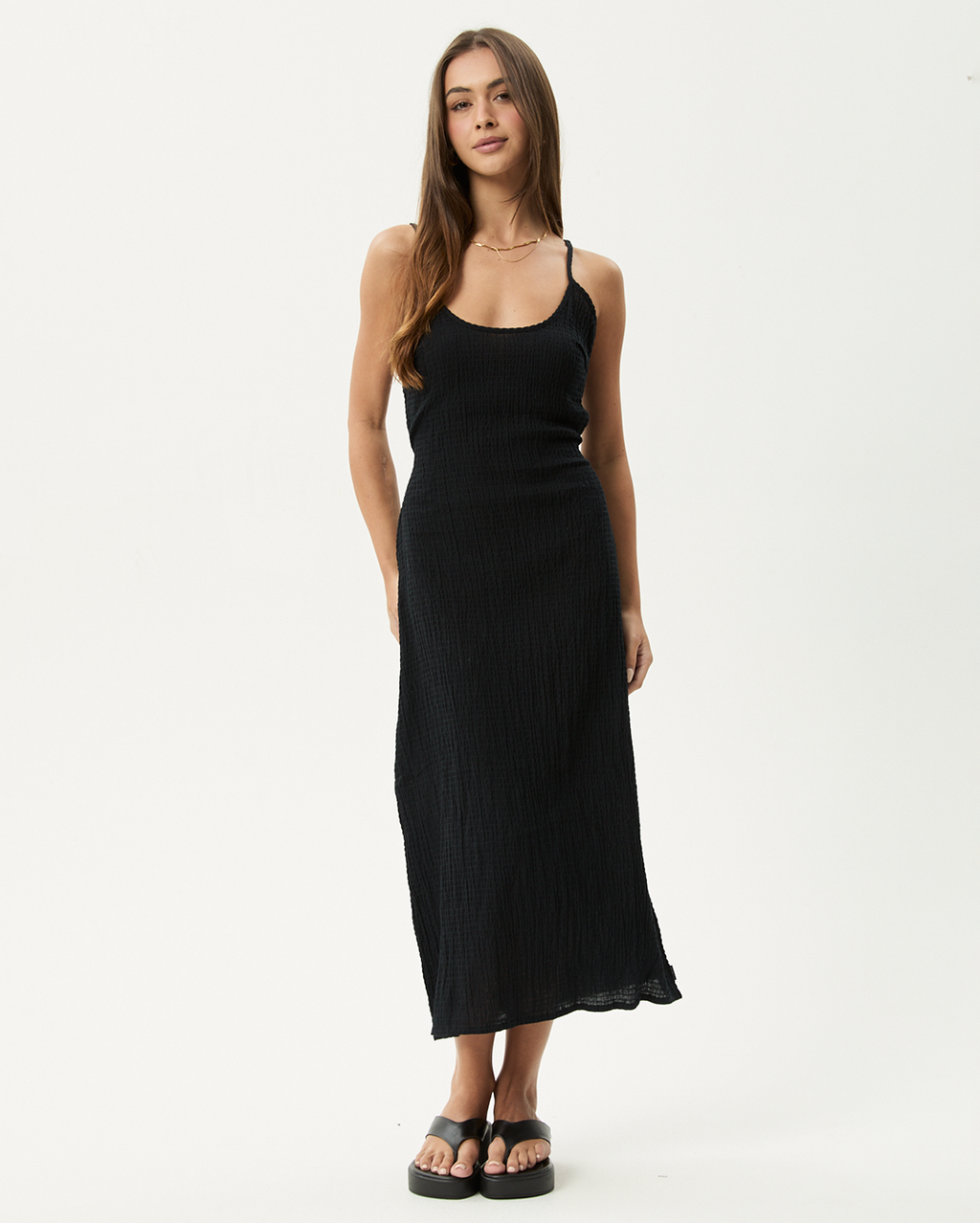 Rumi - Seersucker Midi Dress - Black - Afends