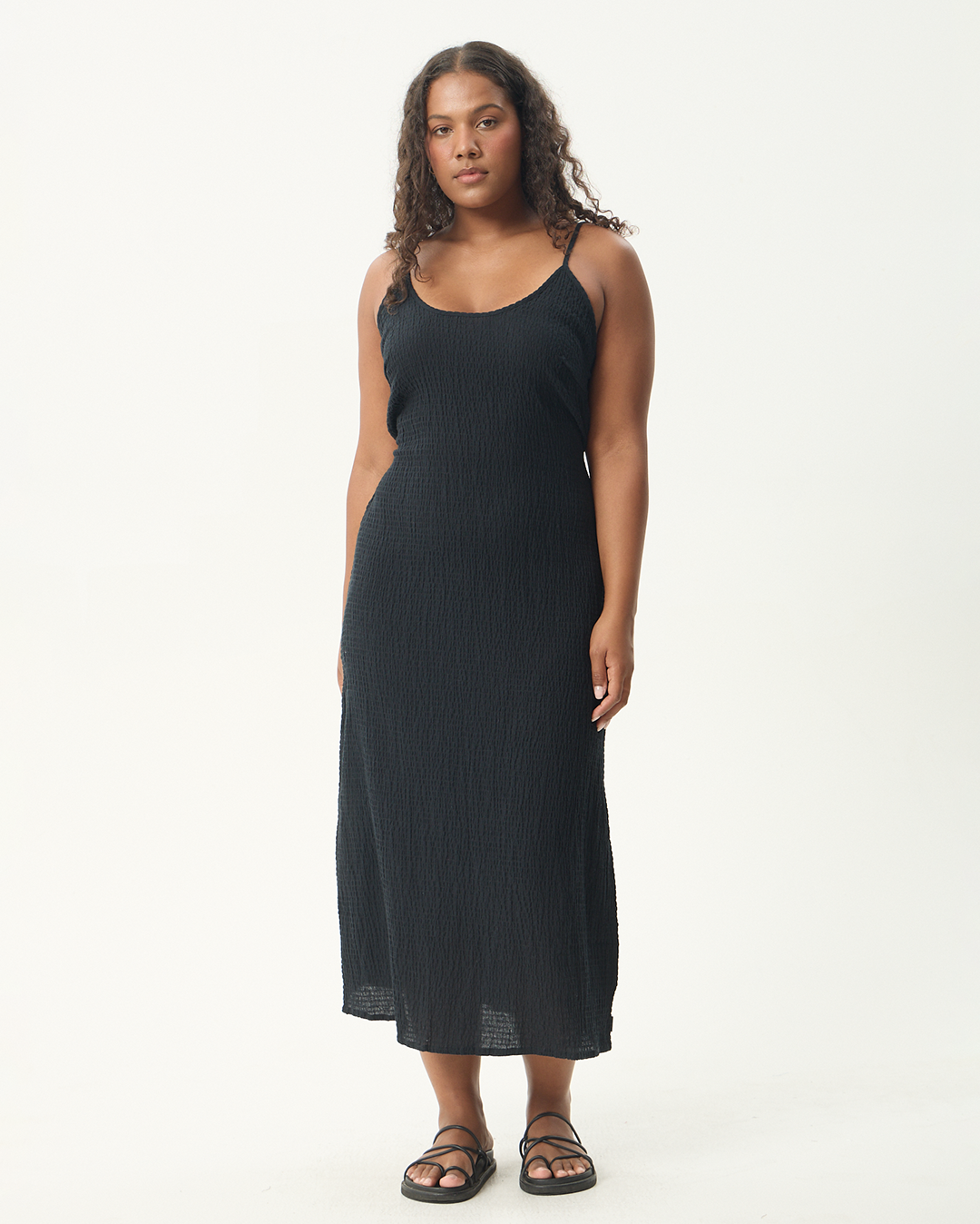 Afends Rumi - Seersucker Midi Dress - Black | Wally NZ Afends Rumi - Seersucker Midi Dress - Black | Wally NZ