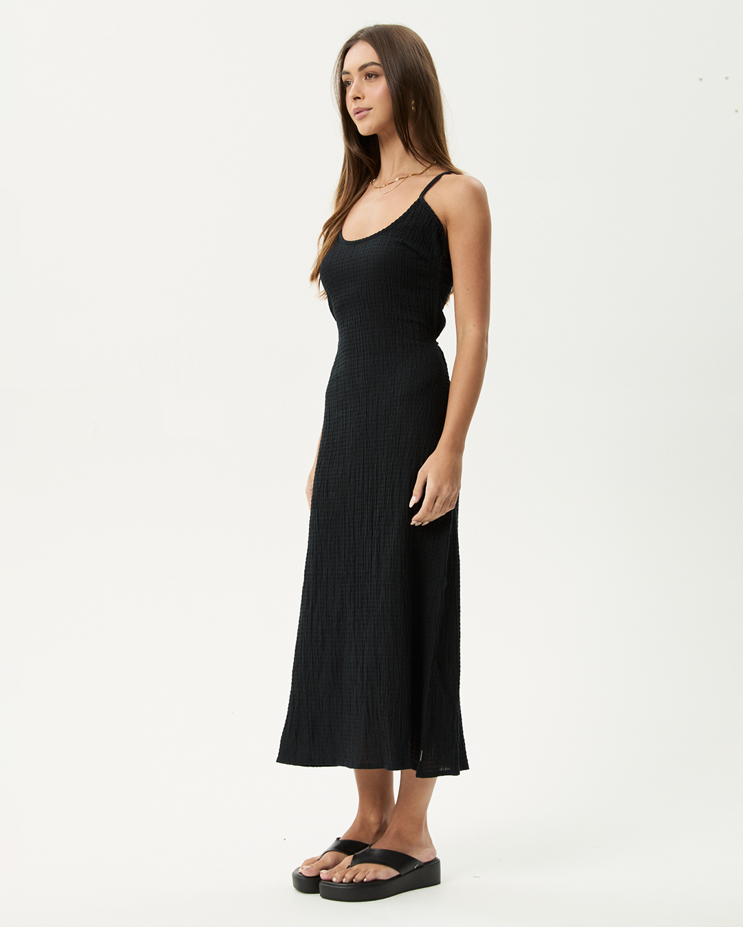 Rumi - Seersucker Midi Dress - Black - Afends