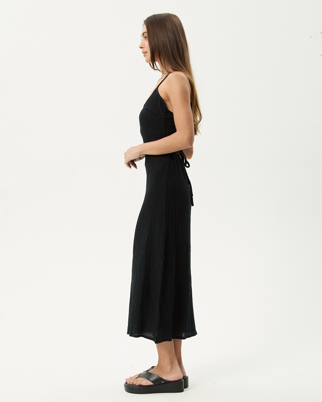 Rumi - Seersucker Midi Dress - Black - Afends
