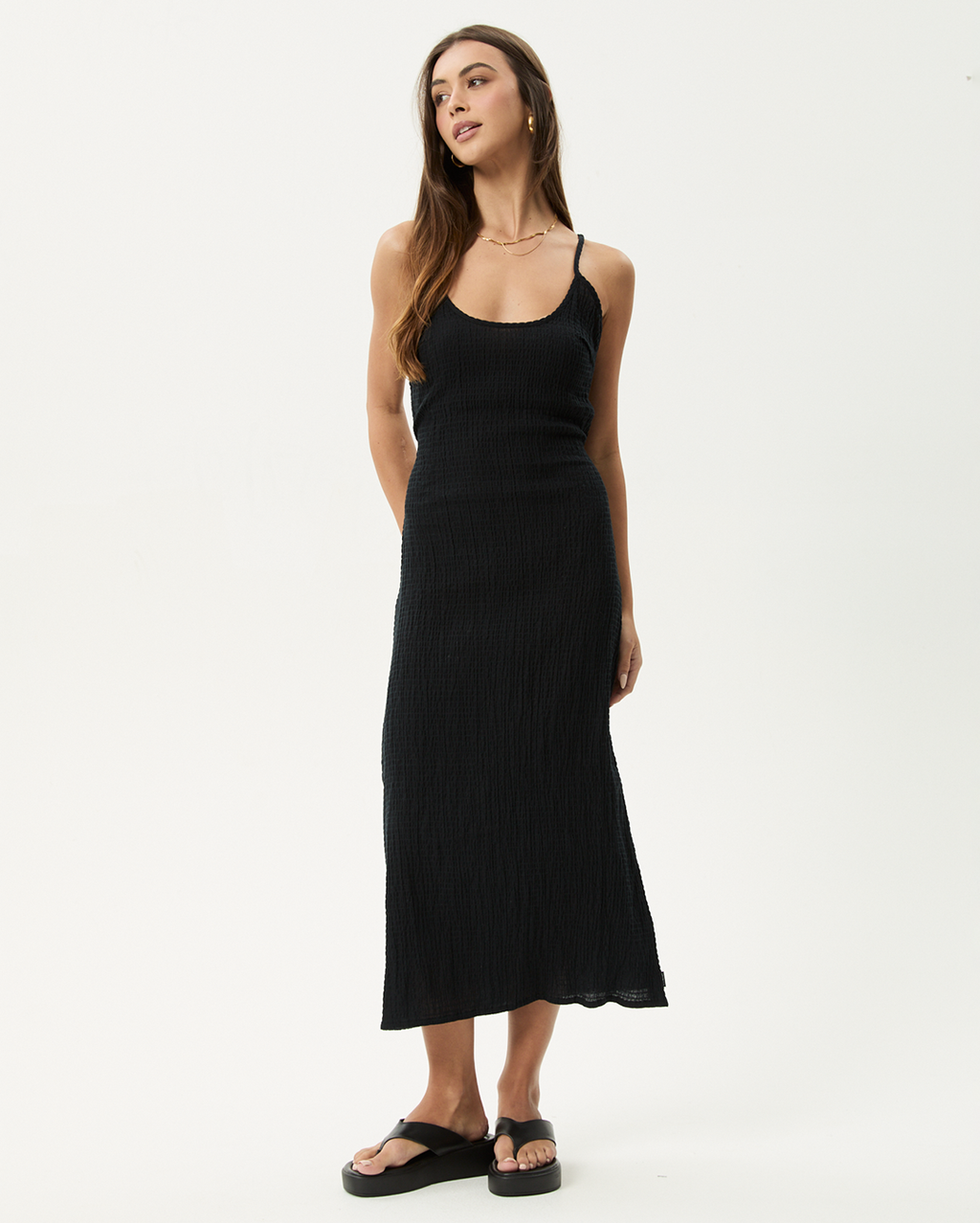 Rumi - Seersucker Midi Dress - Black - Afends