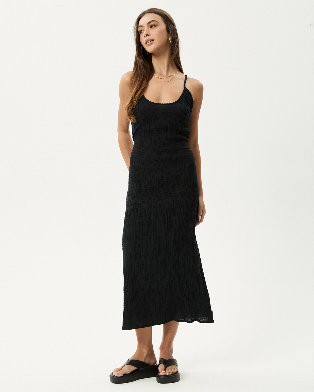 Rumi - Seersucker Midi Dress - Black - Afends