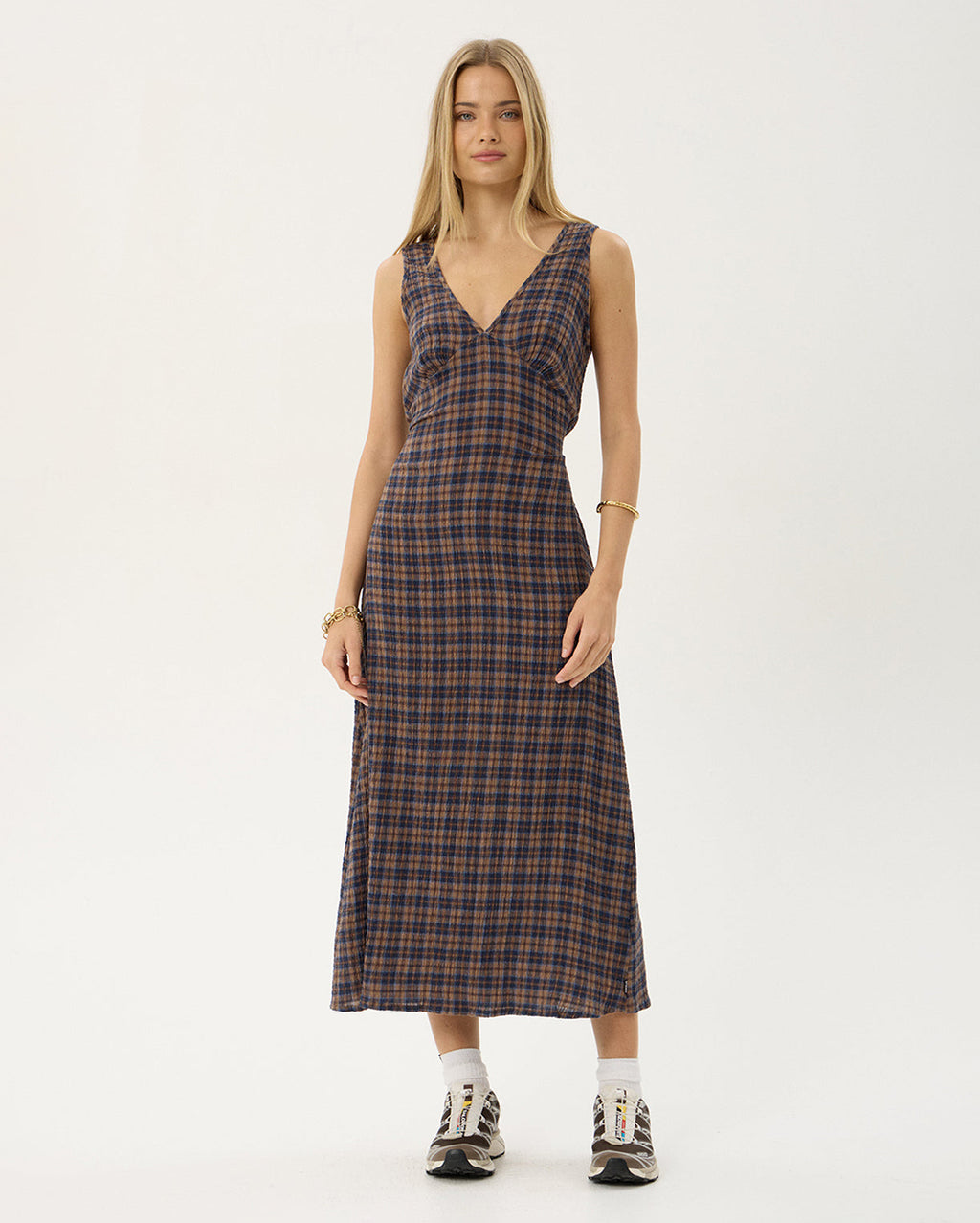 Tully Shev - Hemp Seersucker Maxi Dress - Indigo Check 2