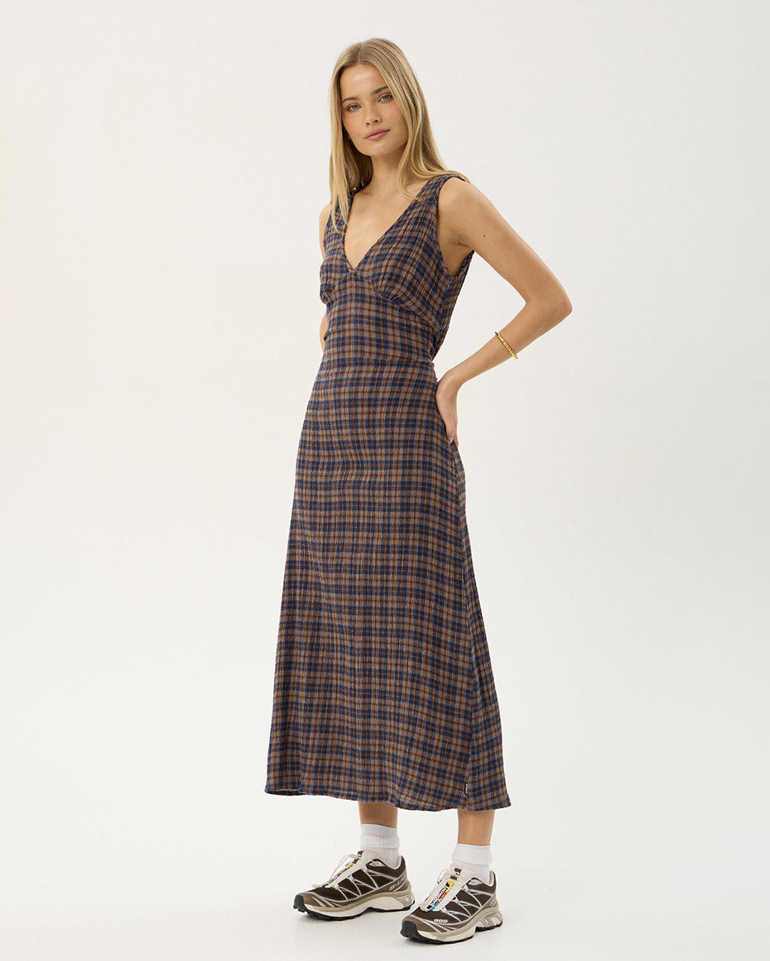Tully Shev - Hemp Seersucker Maxi Dress - Indigo Check 3
